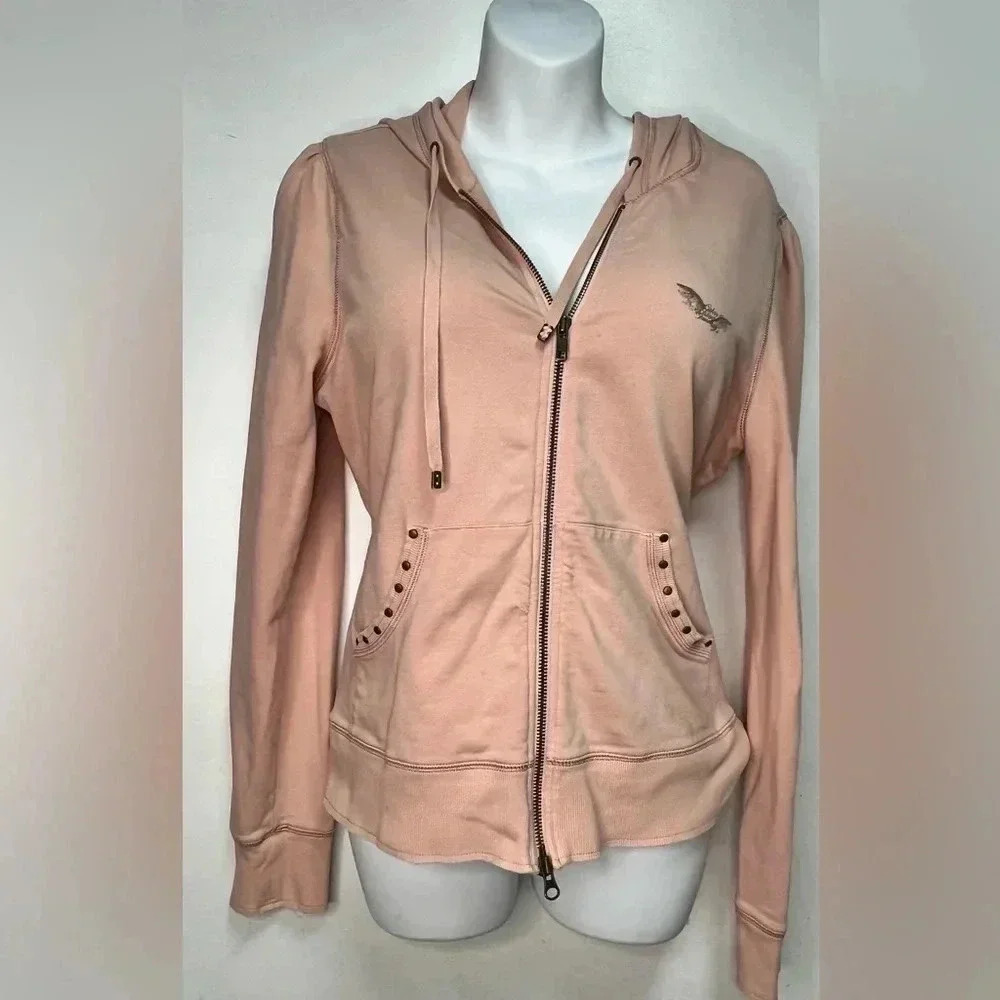 Calvin Klein jeans Pink Zip Up Hoodie Y2K Angel Cupid Embellished Sweatshirt